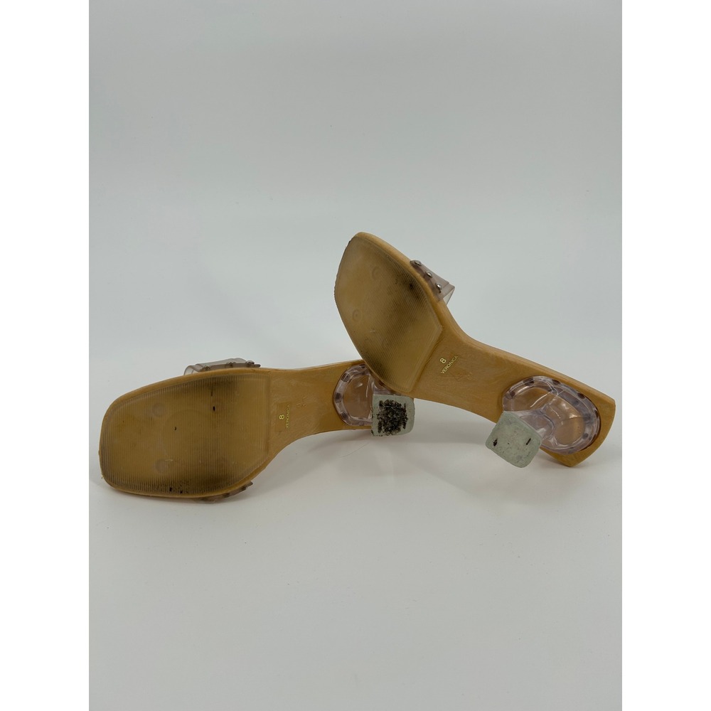 725 Originals Vintage Lucite Heel Wood Slide Sandals Tan Size 8 - Picture 7 of 8